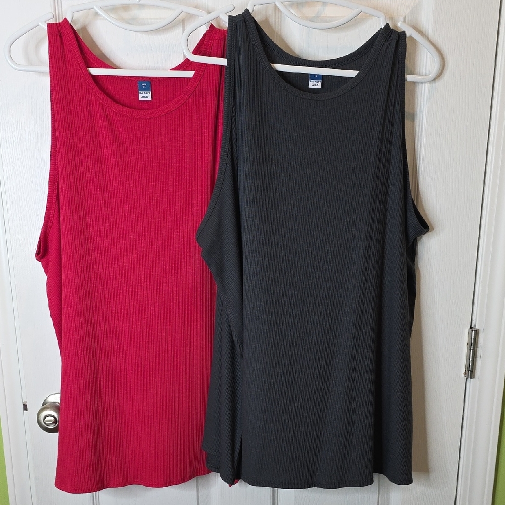Old Navy Luxe Ribbed Sleeveless Tops Lot of 2 Red & Black Plus Size Women's 3X
